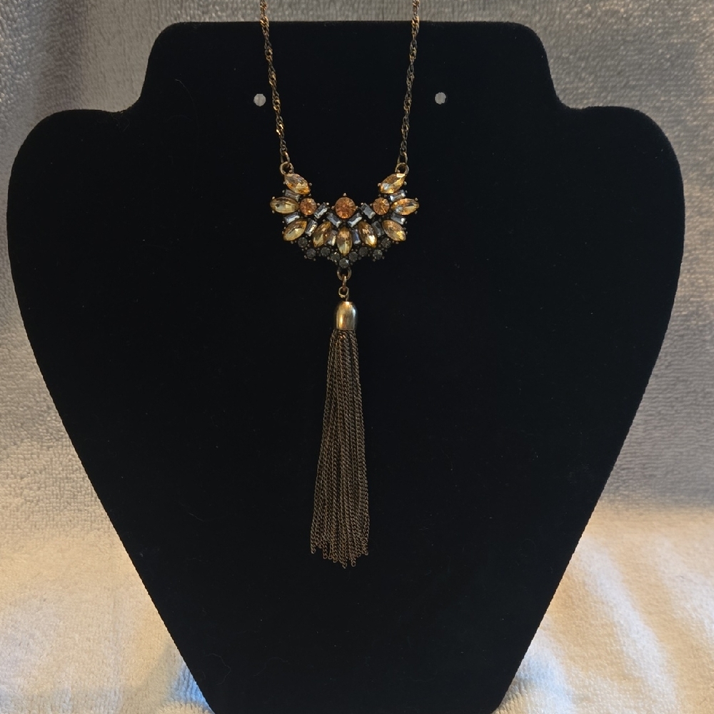 28" Gold Crystal Tassel Necklace